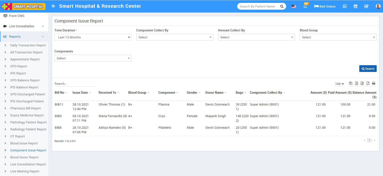 component issue report