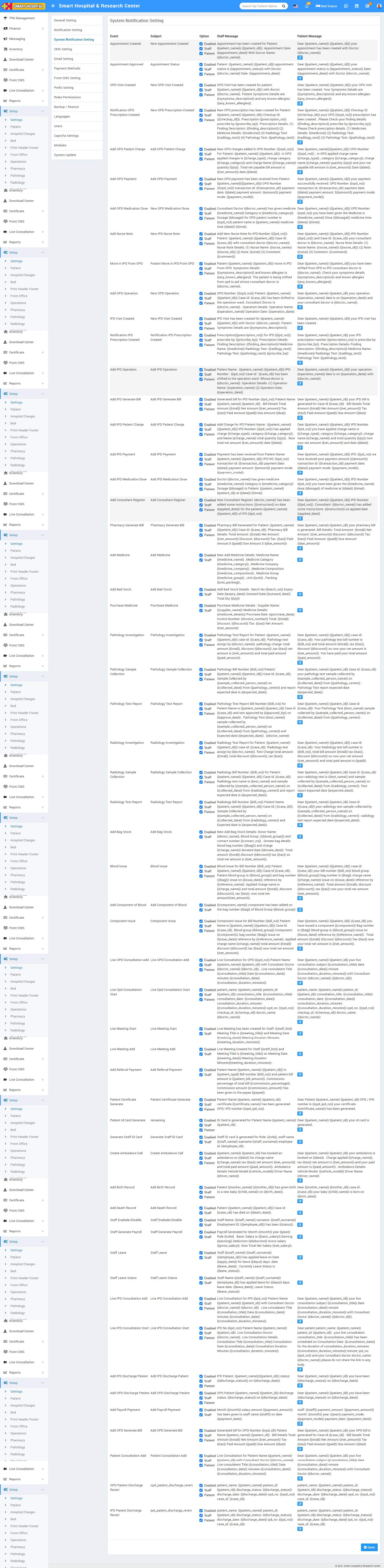 system notification setting